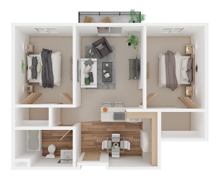 Floor plan for 2 beds, 1 bath, 710 sqft